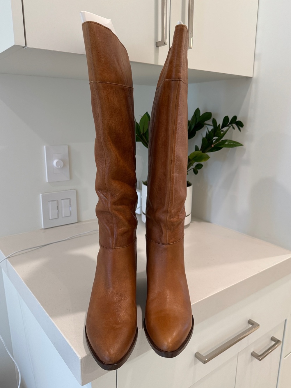 Franco Sarto Women's Wide-Calf Tall Leather Riding Boots - Cognac Brown Size 10 - Picture 4 of 13